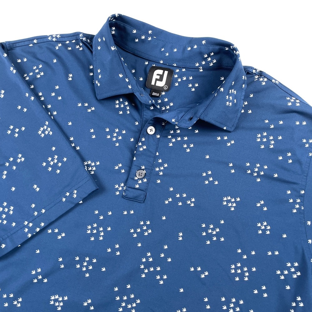 FootJoy Men Large Lisle Flock of Birds Print Golf Polo Performance Shirt Blue